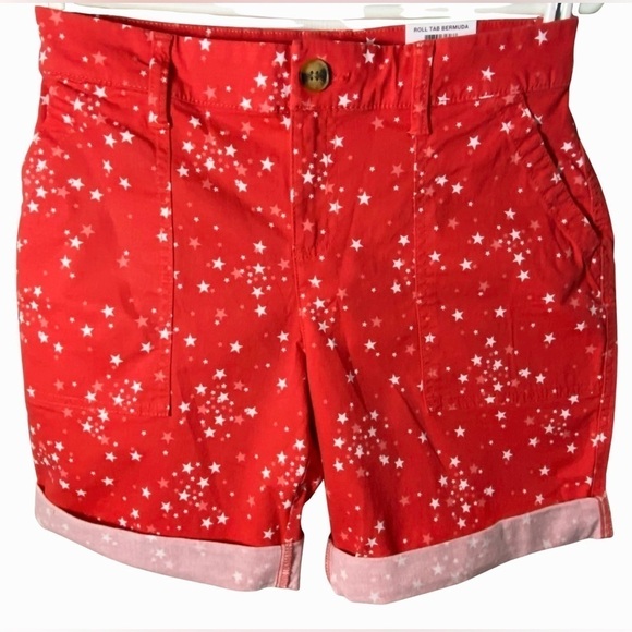 Style & Co Red Roll Tab Bermuda Shorts - Picture 1 of 2